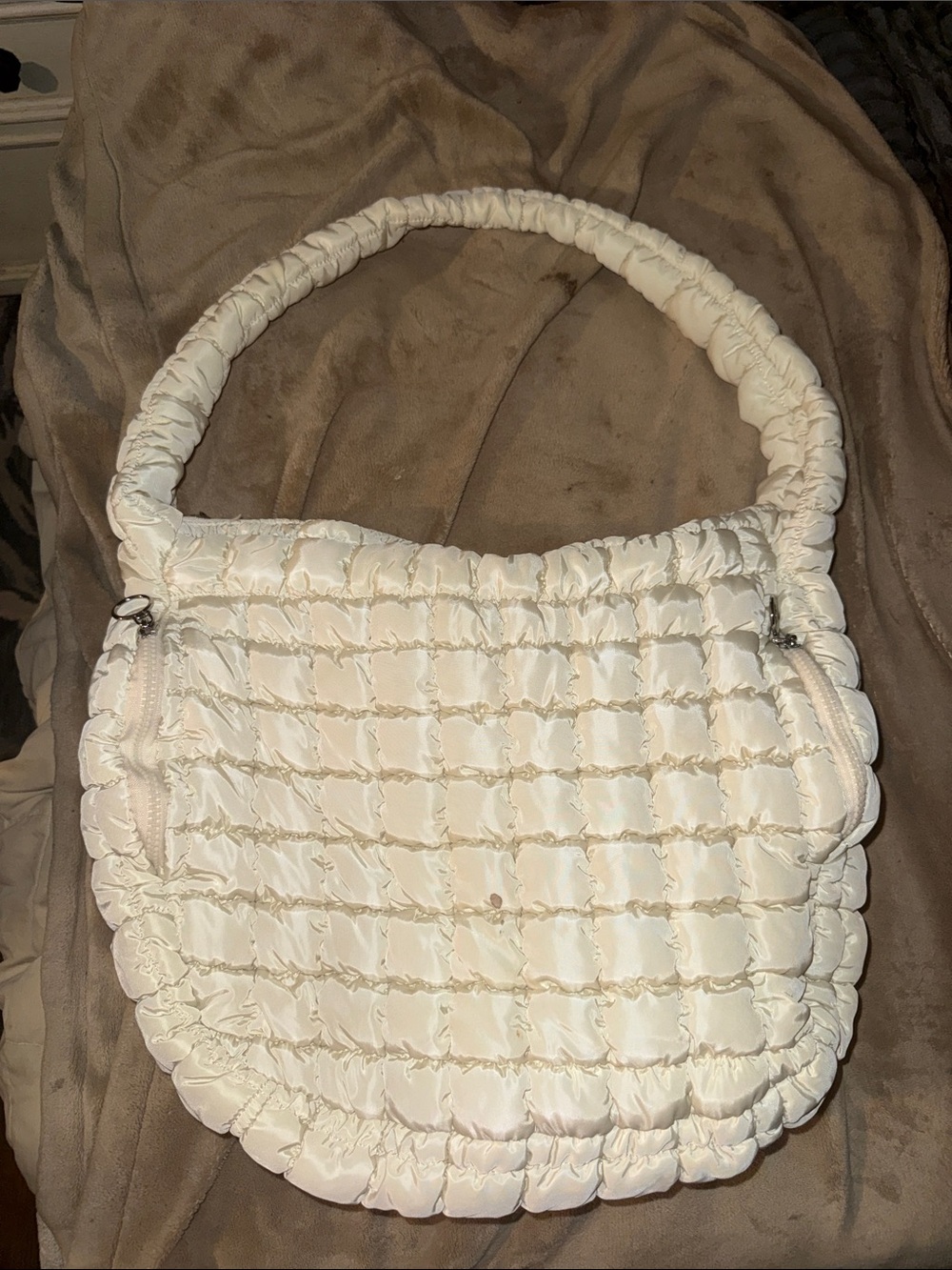 Cream Quilted Ruched Shoulder Bag large off white tote boho